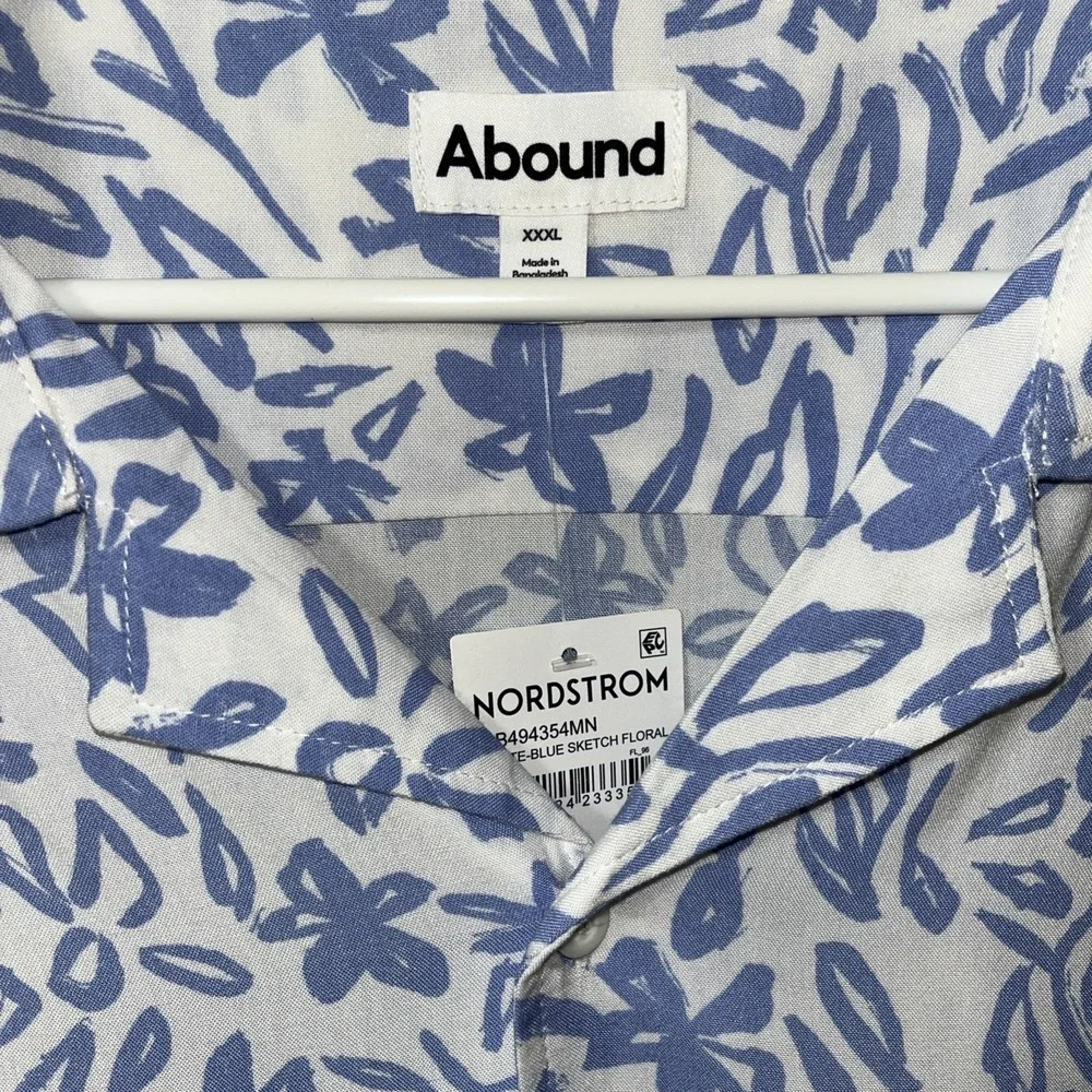 Nordstrom Brand Mens Shirt XXXL 3XL Sketched Floral Vacation Beach Artsy Boat